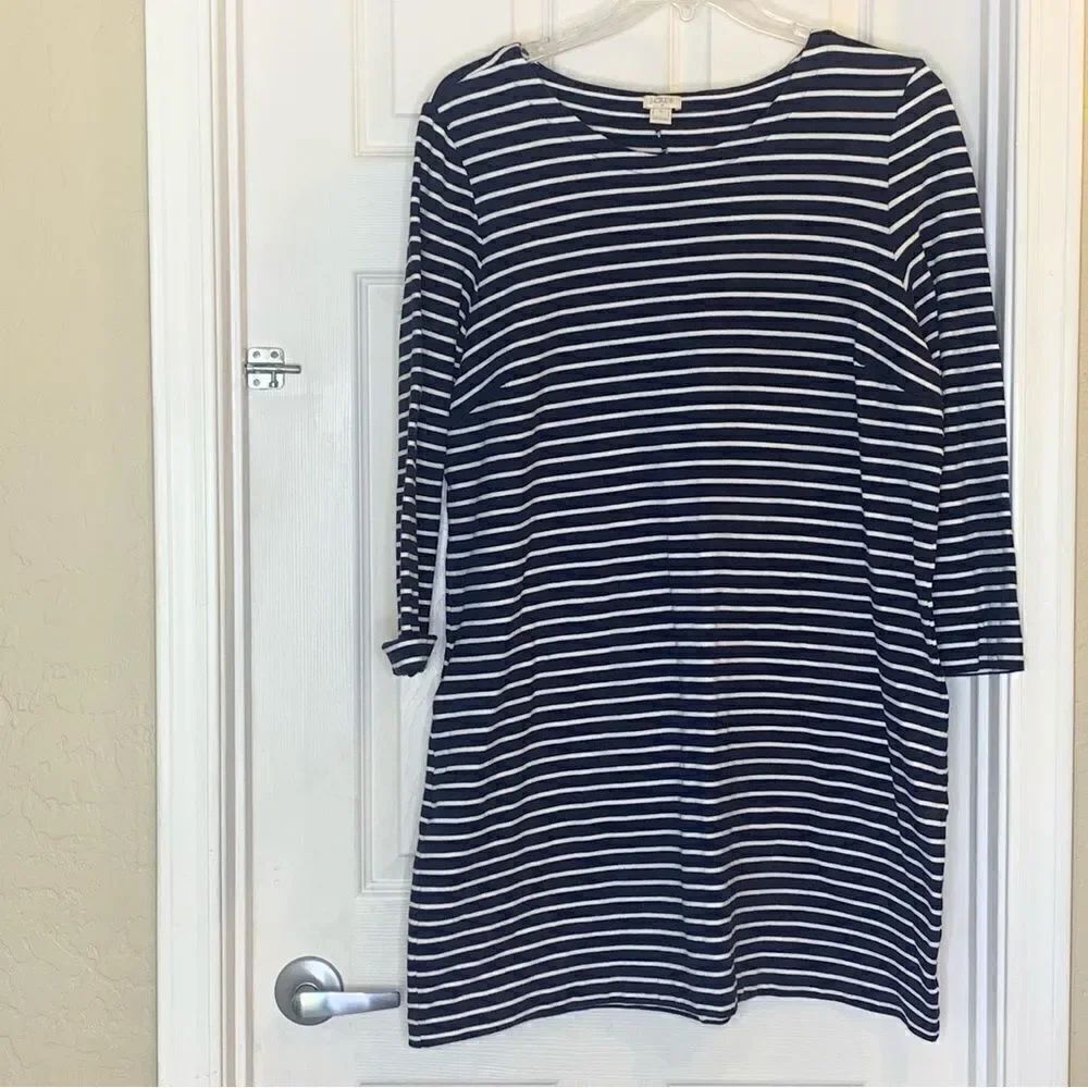 J. Crew Factory navy & white striped stretch cotton shift dress Size XL